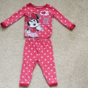 Minnie Mouse Pajama Set Girls Size 2T Disney Polka Dots Cotton Red Black White